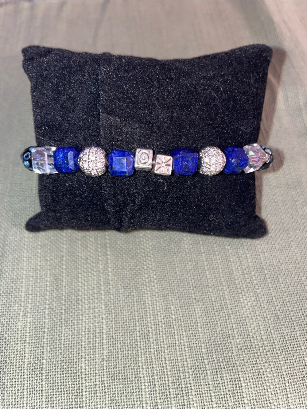 Handcrafted Black, Purple & Blue Floral Glass Bead Bracelet - Picture 4 of 8